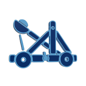 Isolated 3d rendered blue catapult icon for historical war and medieval siege strategy transparent background