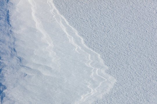 Soft snow blankets the ground, revealing gentle, wavy textures