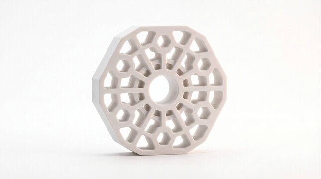 Lightweight cellular lattice ring component isolated on a white background, featuring an intricate geometric structure for advanced engineering and material design applications.