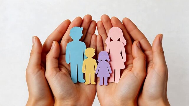 Hands holding paper family cutouts