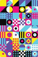 Obraz premium Abstract geometric pattern with colorful shapes and pixel art style Vector