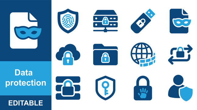 Data Protection Privacy and Cyber Security Two Color Vector Icon Set