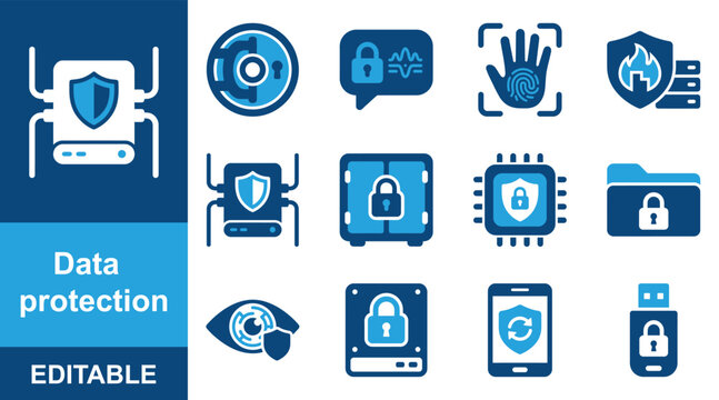 Network Security and Data Protection Cyber Security Two Color Vector Icon Set