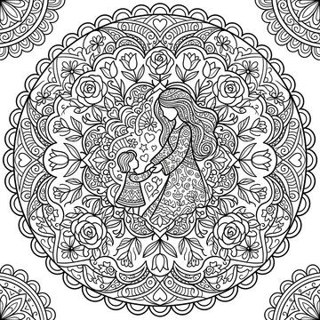 Intricate Mandala Coloring Page Featuring a Woman.