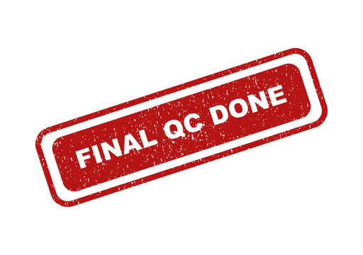 Red rectangular rubber stamp with the text final qc done inside it