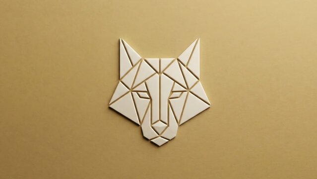 Minimalist low poly wolf head emblem on beige paper background
