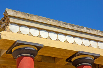Naklejka premium Architectural detail of the reconstructed Minoan Palace of Knossos on Crete, Greece