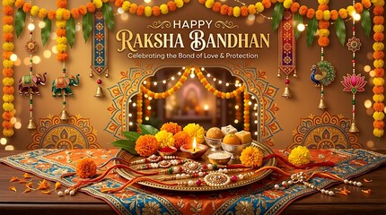 Obraz premium Happy raksha bandhan celebration with traditional sweets and decorations