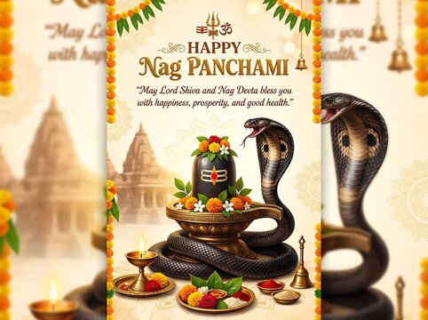 Happy nag panchami celebration with snake idols and offerings