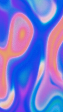 Abstract iridescent halftone background dot pattern with holographic rainbow color shift and liquid flow in blue, pink, and orange. Suits a poster, a NYE event flyer and rave album cover design.