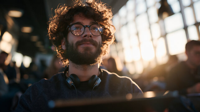 Young Creative Man with Laptop in Coworking Space
