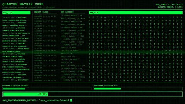 Quantum Matrix Core Network Data Processing Animation.