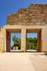 Naklejka premium Architectural detail of the reconstructed Minoan Palace of Knossos on Crete, Greece