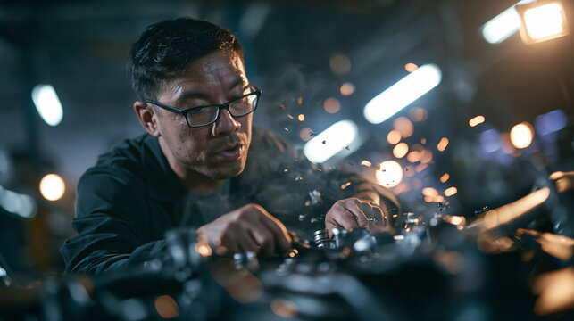 Focused Industrial Mechanic Repairing Machinery in Workshop