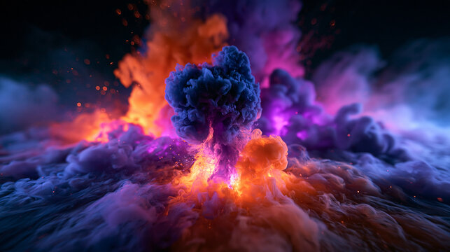 Abstract Explosion of Colorful Smoke and Glowing Energy