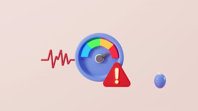 Cartoon blood pressure monitor, concept of blood pressure monitoring. 3d rendering.