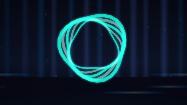 Cyan wireframe ring twisting seamless loop abstract background