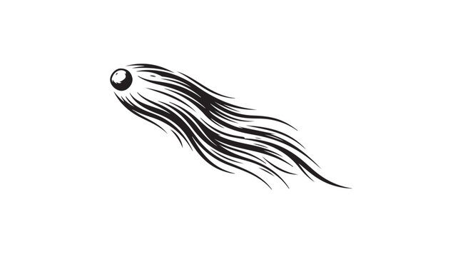 Vintage comet vector illustration, hand drawn falling star with tail, black and white celestial asteroid icon for logo design