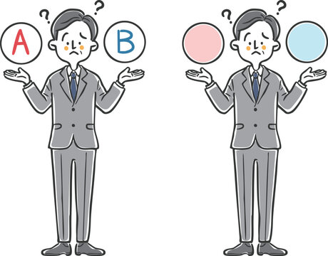 選択を迷うシニア会社員　全身　ベクター