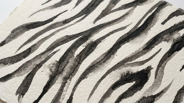 Hand-Painted Watercolor Zebra Print Pattern on Textured Paper Background, Artistic Animal Skin Illustration