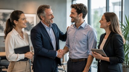 Obraz premium Diverse Business Team Collaborating in Modern Office, Teamwork, Leadership and Creative Strategy