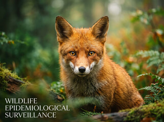 Fototapeta premium Wild Red Fox in Lush Green Forest for Wildlife Disease Surveillance