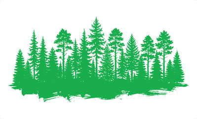 Green pine forest silhouette vector, evergreen tree landscape illustration, coniferous woodland horizon for outdoor branding, nature park eps © Graphic Seller