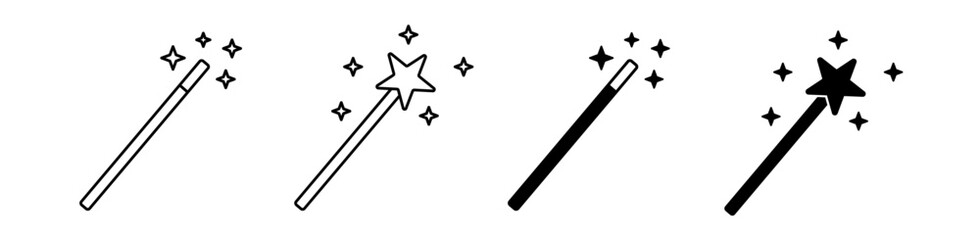 Magic wand icon set. Fantasy wizard and fairy wands symbol. Vector illustration.  © Primo