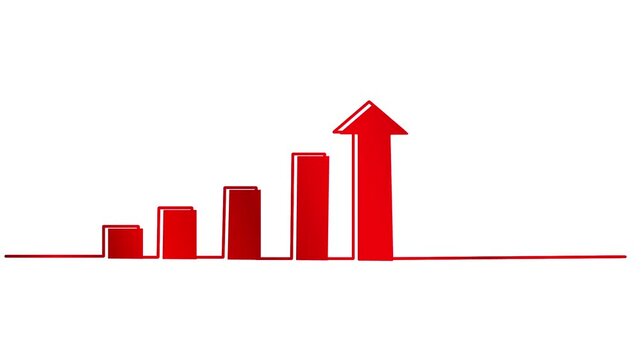 stock market red arrow upward growth graph chart animated continuous single line drawing isolated on white background, line art animation illustration design sign symbol video direction 