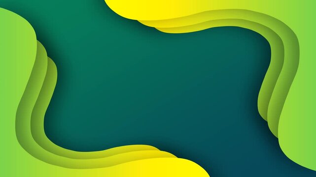 Abstract Green and Yellow Paper Cut Out Wave Background Loop.