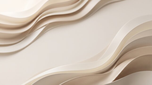 Abstract 3D background with flowing beige waves and soft minimalist curves.