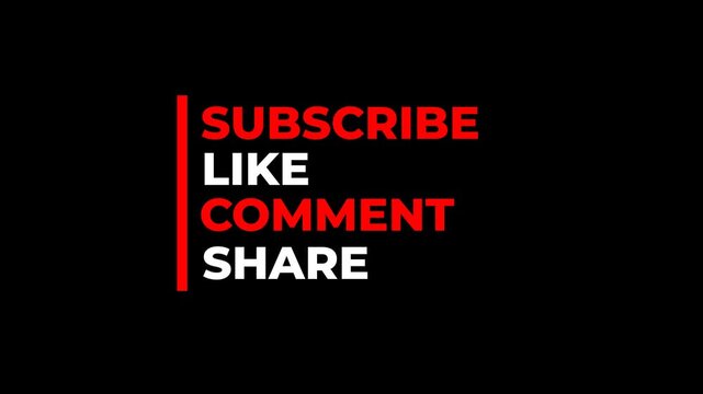 Bold red and white call to action animation with subscribe like comment share text for videos, promotions, marketing and social content, designed as a clean modern overlay, alpha channel