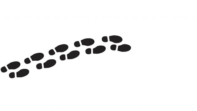 steps foot icon sign or black shoe walking motion animation curve direction from left to right, moving step, icon footsteps trail, travel, and journey map route animation on transparent background