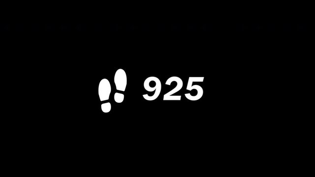 foot steps counter 1000 number with icon foot steps simple animation, increasing number from 0 to 1000 steps animation on transparent background, 4k video