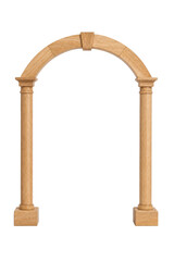 Obraz premium Light brown wooden decorative arch with two pillars and a flat top, isolated on a clean white background
