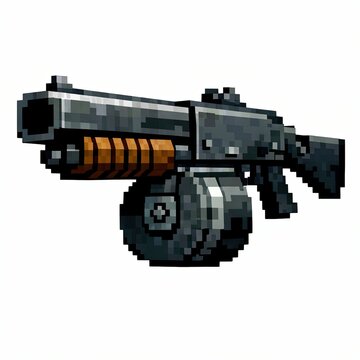 Retro game weapon asset showing dark metal barrel and warm wooden stock details