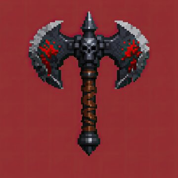 Pixelated ancient war weapon item isolated on plain background for video game asset