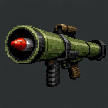 Military bazooka weapon sprite designed in classic eight bit digital arcade style