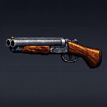 Retro arcade sawed off firearm icon ready for survival horror video game inventory screen