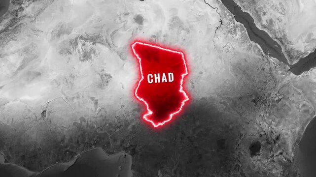 Chad nation glowing red on earth map animation footage