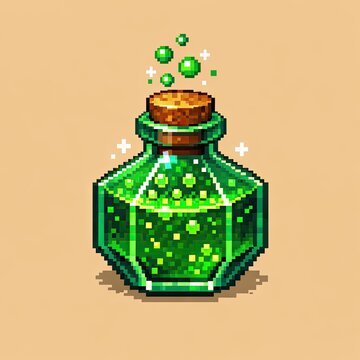 Vintage arcade alchemy flask item icon filled with effervescent magic brew