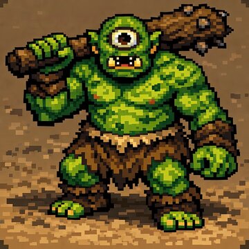 Hulking green monster with club evokes classic retro adventure enemies 