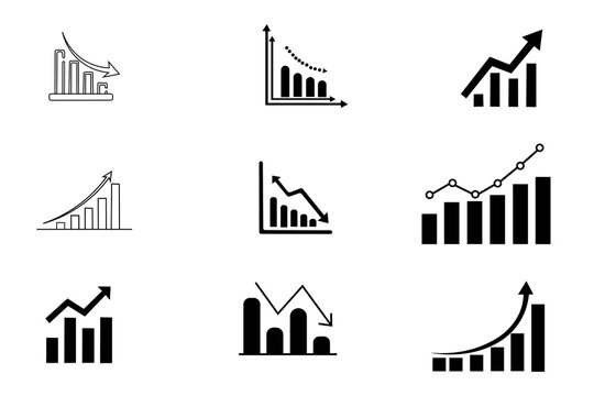 Nine business growth trend icons set isolated on white background