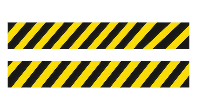 Due strisce orizzontali con motivo a strisce diagonali gialle e nere, simbolo universale di avvertimento, pericolo o cautela, isolate su sfondo bianco per design grafico e sicurezza.