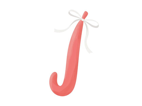 Illustrazione vettoriale di una lettera J stilizzata color corallo decorata con un elegante fiocco bianco, design minimalista e moderno su sfondo bianco puro, ideale per loghi, inviti o progetti