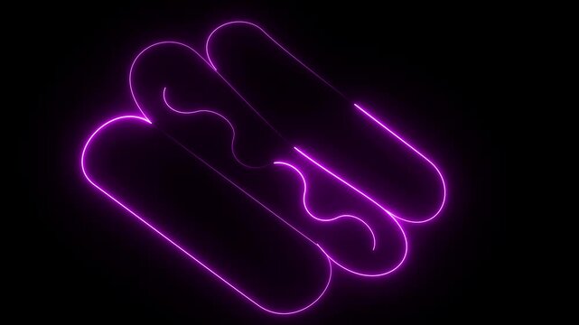 A glowing purple neon outline of a hot dog on a black background.