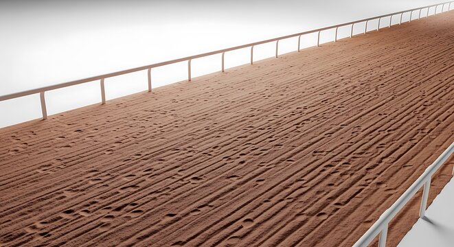 Sand Racetrack with Prepared Surface and White Railings Ready for Competition