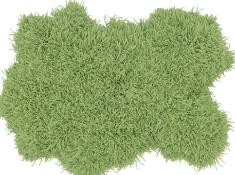 Zolla di erba verde brillante con forma irregolare isolata su sfondo bianco, ideale come elemento grafico o texture per progetti di design e architettura.