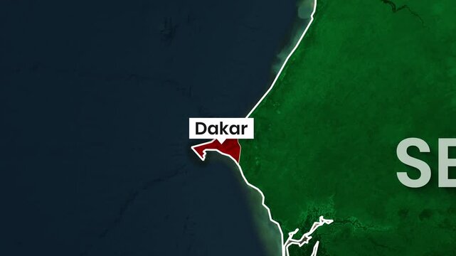 Animated map showcasing dakar senegal motion graphics clip