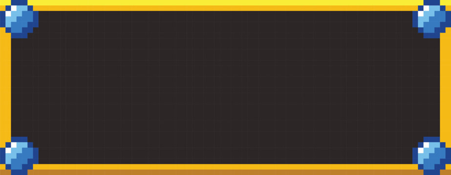Rectangular pixel frame with a solid gold border and blue spherical orbs at each corner, set against a dark gray background
